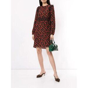 No. 21 Black and Red Candy Apple Lollipop Print Silk Long Sleeve Dress Size 44